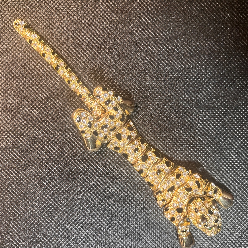 Gold Leopard Brooch with Black Accents